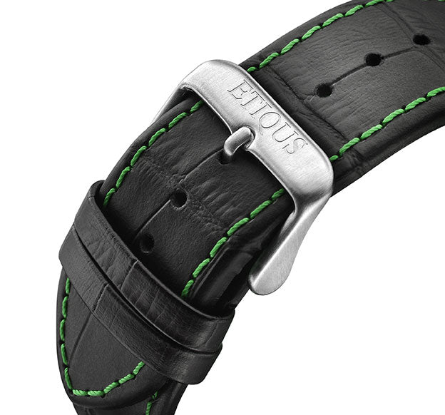 Black leather watch strap green stitching 2025