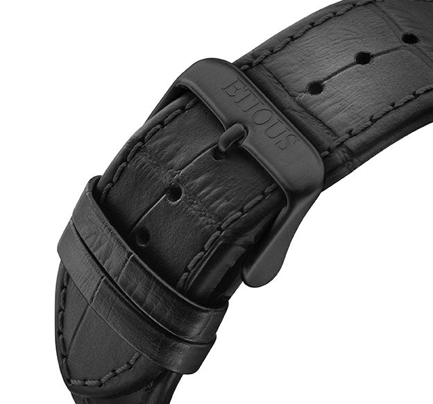Etiqus Sport Pro Ionic Black Leather Strap With Black Ip Buckle