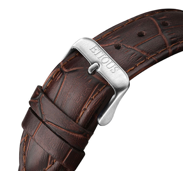 Etiqus Classic Tour Brown Leather Strap With Stainless Steel Buckle