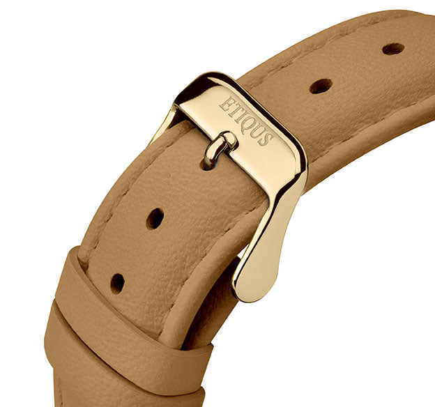 Etiqus Sport Lady Camel Leather Strap With Gold Plated Steel Buckle