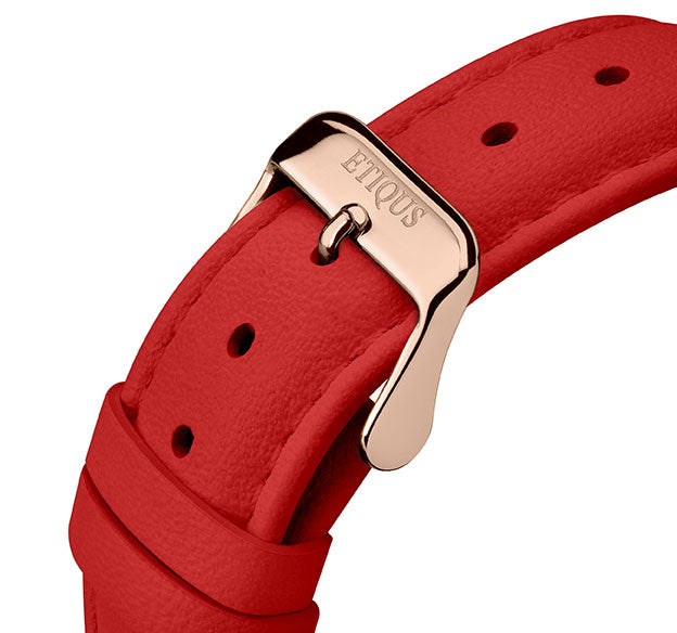 Etiqus Sport Lady Ruby Leather Strap With Rose Gold Plated Steel Buckle
