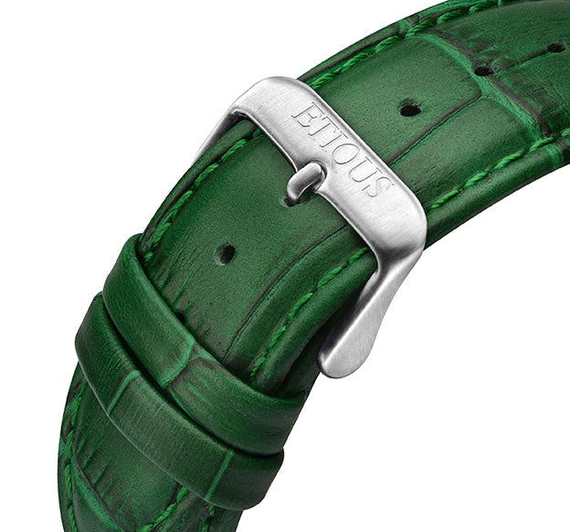 Etiqus Sport Tour Green Leather Strap With Green Stitch Detail & Stainless Steel Buckle