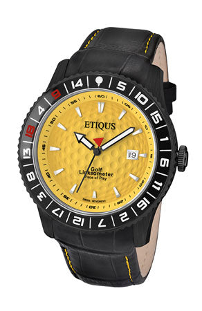 ETIQUS SPORT PRO IONIC with Winter Yellow Dial and Black Leather Strap