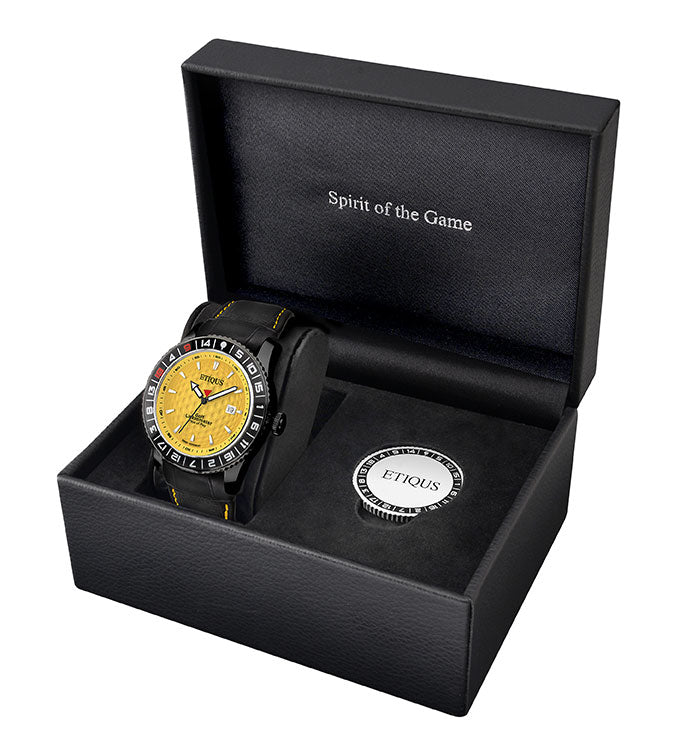 ETIQUS SPORT PRO IONIC with Winter Yellow Dial and Black Leather Strap