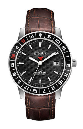 ETIQUS SPORT TOUR with Night Black Dial and Brown Leather Strap