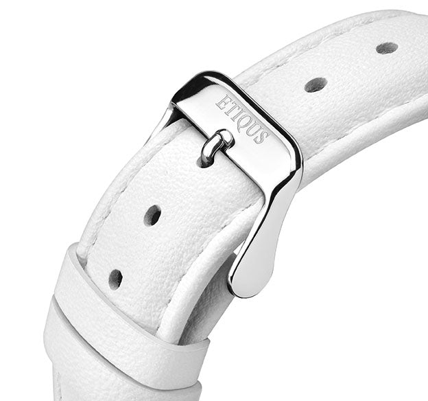 Etiqus Sport Lady White Leather Strap With Stainless Steel Buckle