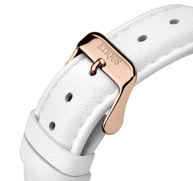 Etiqus Sport Lady White Leather Strap With Rose Gold Plated Steel Buckle