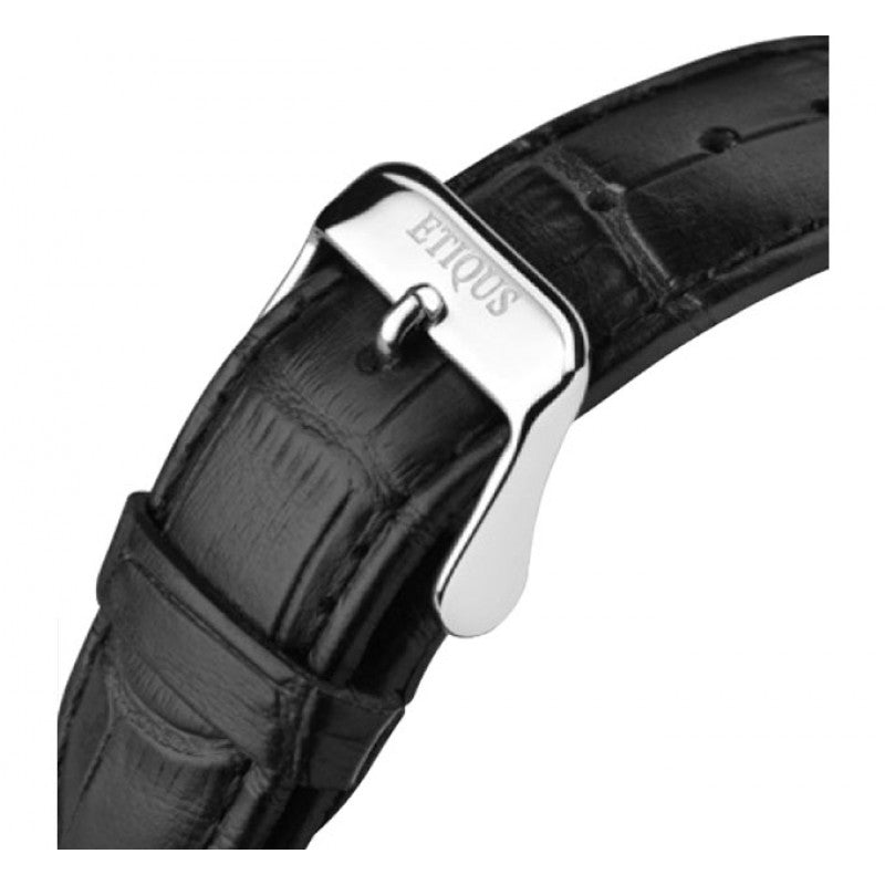 Etiqus Classic Tour Black Leather Strap With Stainless Steel Buckle